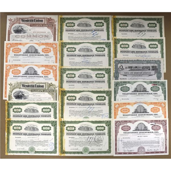 Insurance, Communications, and Other Issued Stock Certificates, 1940s to 1980s