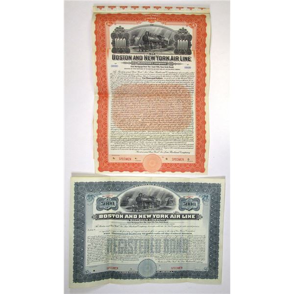 CT. Boston and New York Air Line Railroad Co., 1905 Specimen Bond Pair