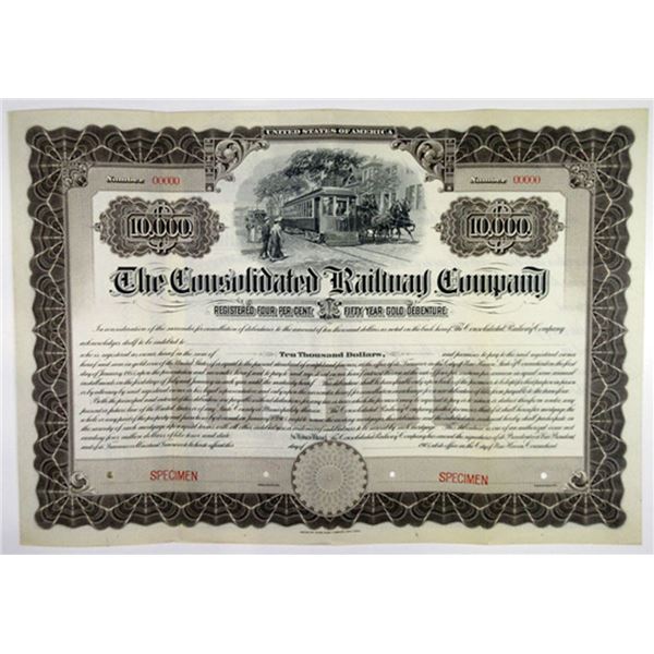 ct. Consolidated Railway Co., 1905, Specimen Registered Gold Bond