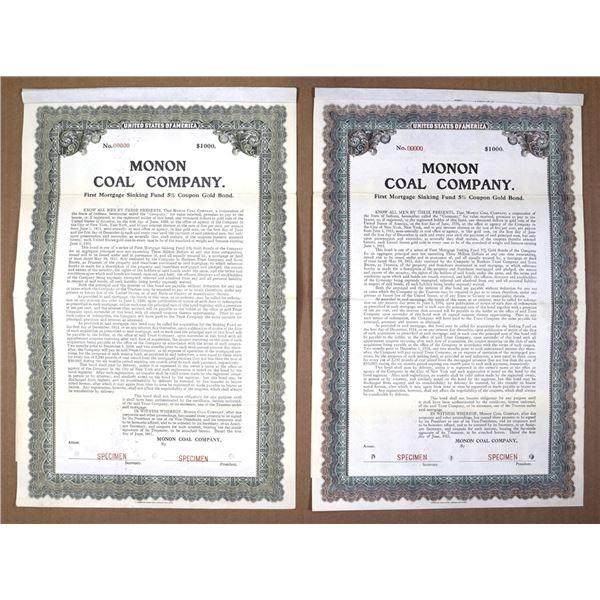 IN. Monon Coal Co., 1911, Specimen Bond Pair.