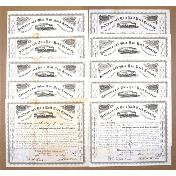 MD. Baltimore & Ohio Rail Road Co., 1872-1875 I/C Stock Certificate Group.