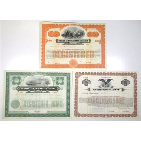 MA. Boston Terminal Co. and Boston and Providence Railroad Corp., 1897 to 1930 Specimen Registered B