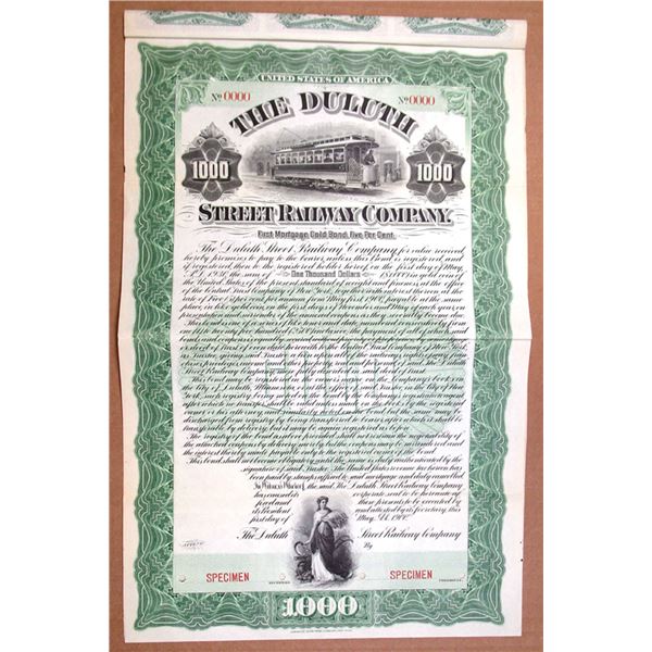 MN. Duluth Street Railway Co. 1900. Specimen Gold Coupon Bond