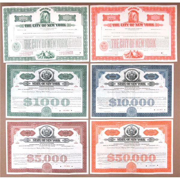 NY. State of New York and City of New York, 1931 to 1971 Specimen Railroad Related Bond Collection
