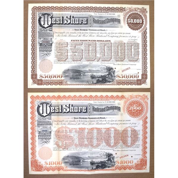 NY. West Shore Railroad Co., ND (1885), Specimen Registered Bond Pair.