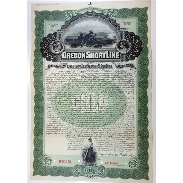 OR. Oregon Short Line Railroad Co., 1897 Specimen Registered Gold Bond.