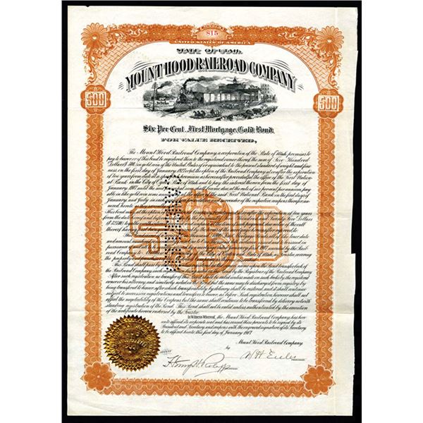 UT. Mount Hood Railroad Co., 1907 I/C Gold Coupon Bond. Signed by W.H. Eccles as President.