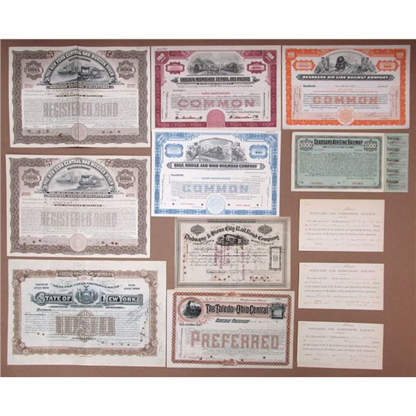 Railroad Stock and Bond Collection of Specimen and I/C Stocks and Bonds, 1875 to 1970s