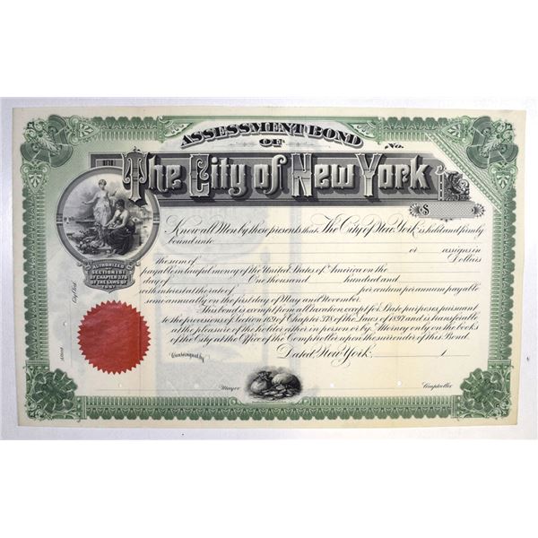 NY. Assessment Bond of the City of New York, ND (ca.1897-1900s), Specimen Bond.