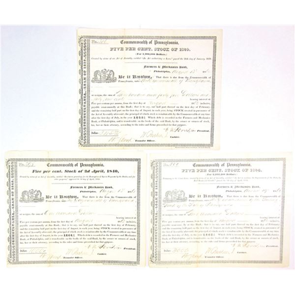 PA. Commonwealth of Pennsylvania, 1862  I/C Bond Trio