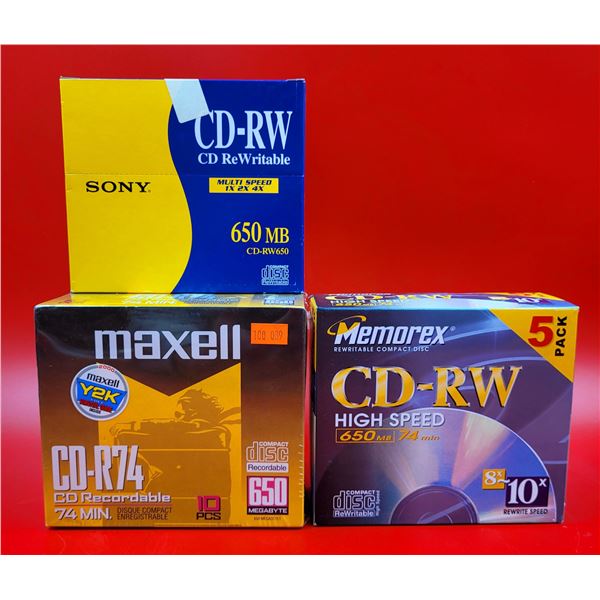 Sony CD-RW 650MB Rewriteable Disc, Maxell CD-R74 650MB Disc & Memorex CD-RW 650MB Disc 5 Pack