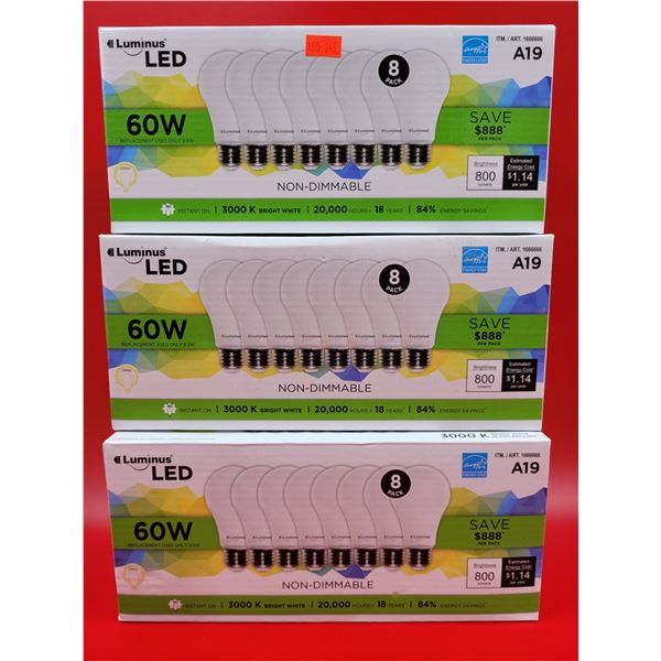 3 Boxes Of NEW 60W A19 Luminus LED Light Bulbs
