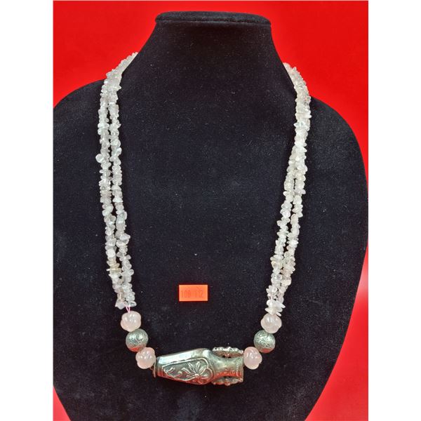 Pink Gemstone Necklace w/ Silver Pendant