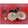 Image 1 : VTG Clock Lot w/ Bulova Desk Clock, Train Clock, & Alpine Dolphin Clock