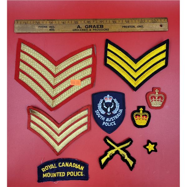 Military & Police Patches w/ Rank Insignias, RCMP Patches, South Australia Police Patch, & More