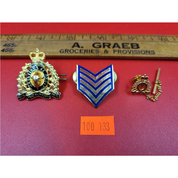 RCMP Cap Badge, RCMP Tie Pin, & Militaria Rank Insignia Pin