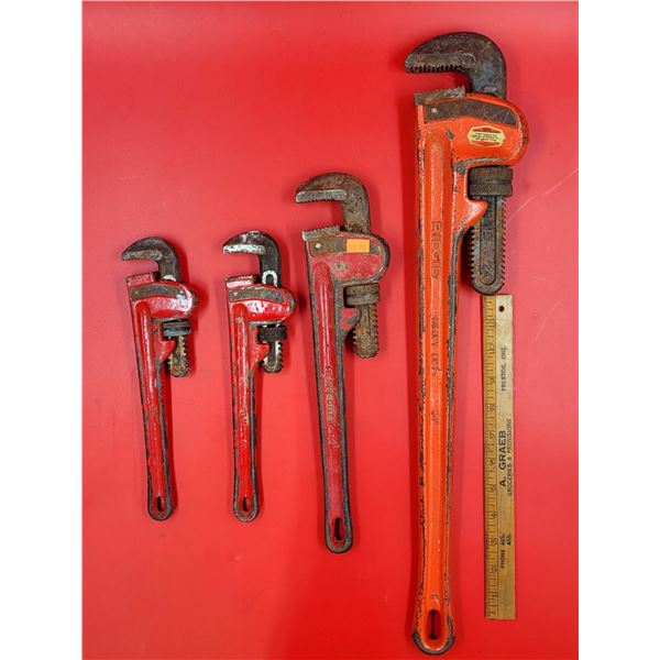 4 Assorted Size Pipe Wrenches (Ridgid, etc.)