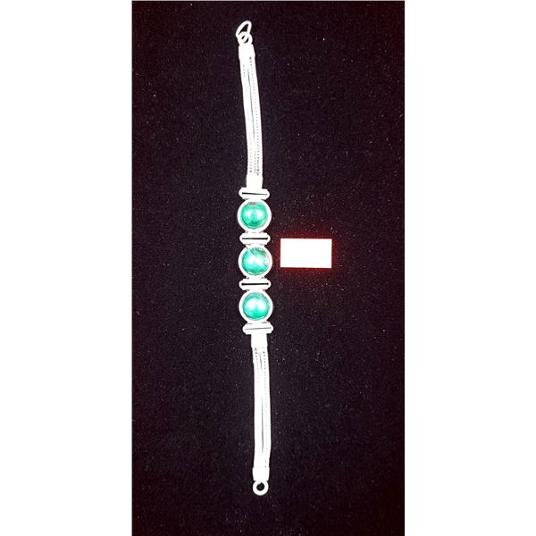 Sterling Silver Bracelet w/ Green Stones