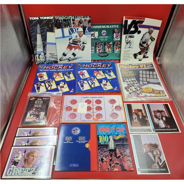 NHL Collectibles Lot w/ Game Programs, Rule Book, 1985 Sticker Yearbook, & More