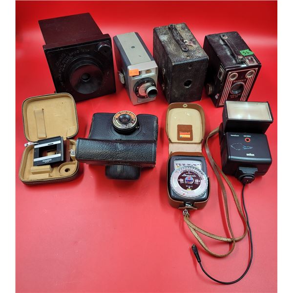VTG Camera & Accessory Lot w/ Kodak Brownie Six-20 Camera, Lunasix Light Meter, & More