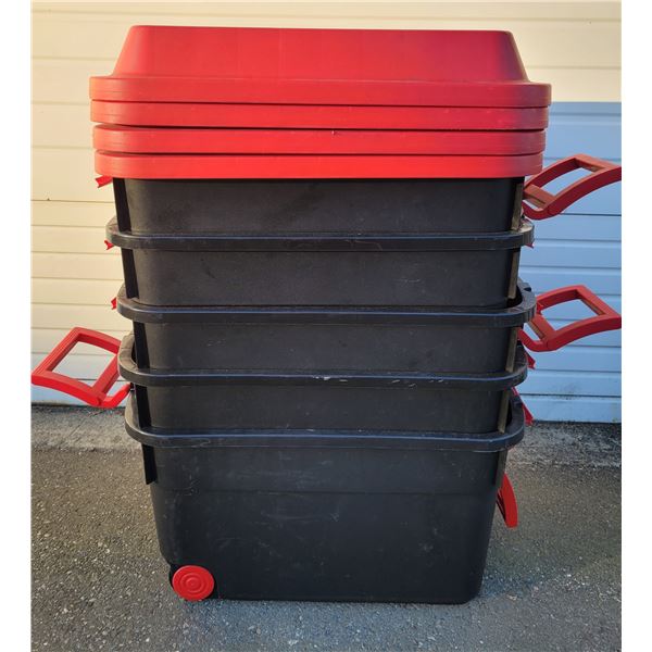 5 Large Black/Red Storage Totes