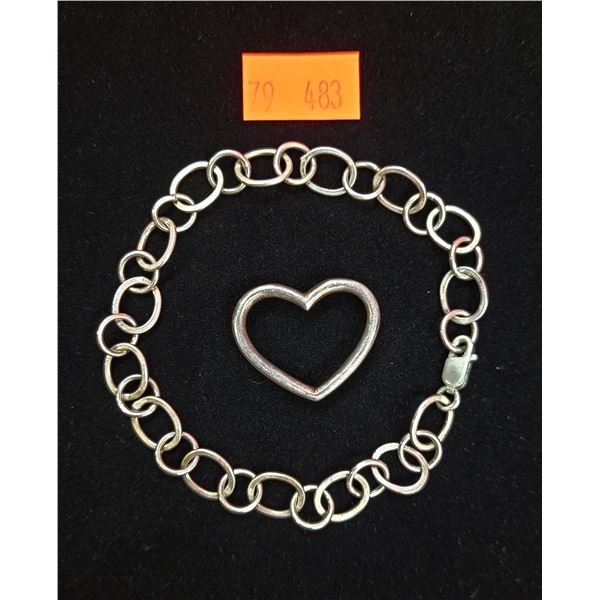 Sterling 925 Bracelet & Sterling Heart Pendant