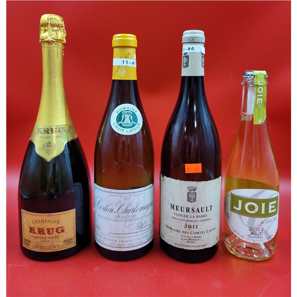 4 Sealed Bottles of Wine w/ Corton-Charlemagne, Krug, Meursault, & Joie