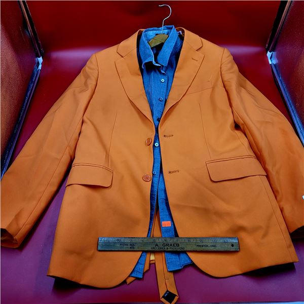Orange Oppo Suits Blazer & Tie w/ Blue Button-Up Shirt