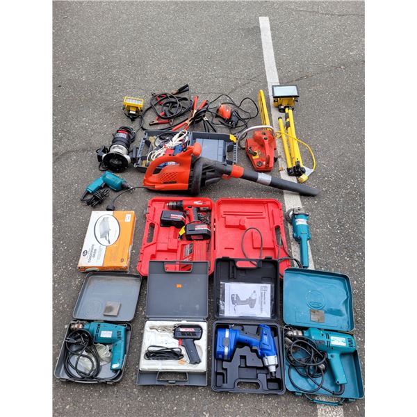 Power Tool Lot w/ Drills, Leaf Blower, Lights, & More