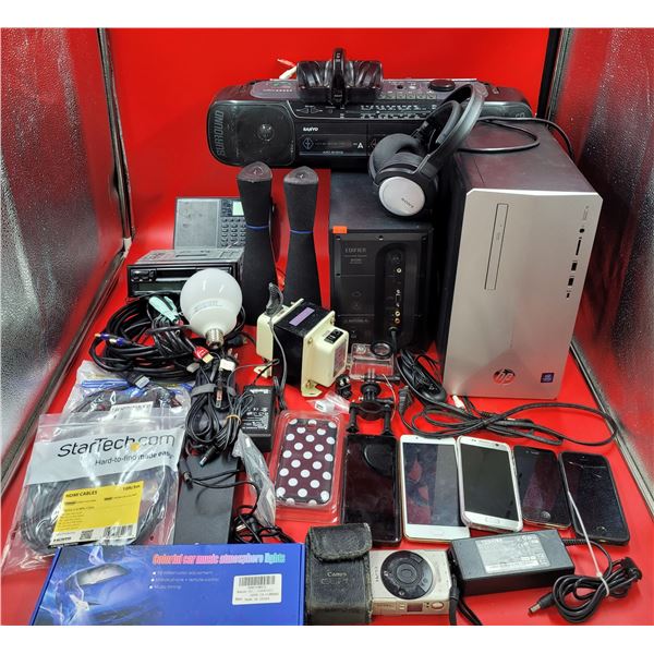 Electronics Lot w/ Car Music Atmosphere Lights, Speakers, Sanyo Boombox, & More