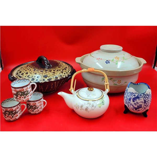 Asian Dish Lot w/ Teacups, Lidded Pot, Teapot, & More