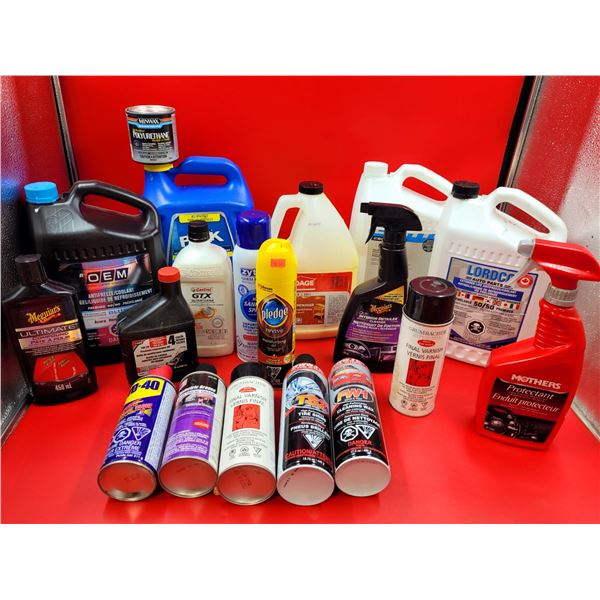 Lot Of Vehicle Chemicals & Fluids Including WD-40, Coolant & Cleaner