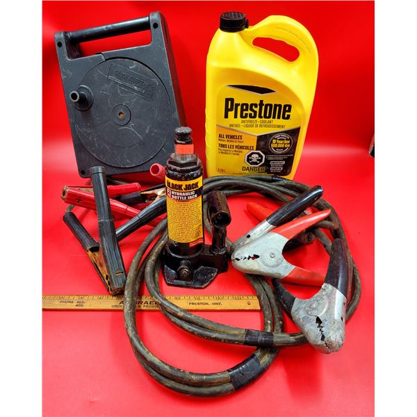 Automobile Lot w/ Antifreeze, Jumper Cables, Hydraulic Bottle Jack, & More