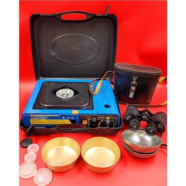 Power Fist Portable Butane Stove w/ Accessories & Binoculars