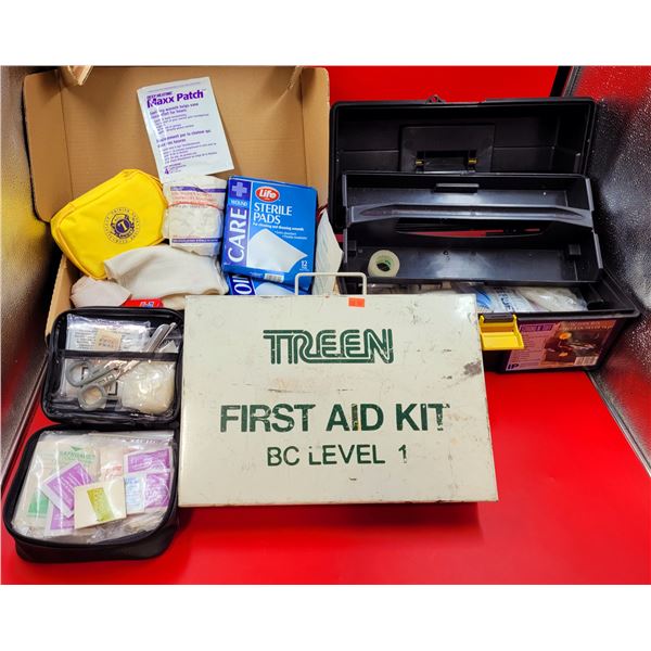 Large Lot Of Medical Supplies Including Treen First Aid Kit