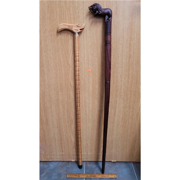 2 Carved Wooden Walking Sticks