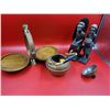 Image 3 : VTG Wood/Brass Fold Up Tray, Brass Teapot & Carved Wooden Statues