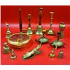 Image 1 : Large Lot Of Brass Items (Candle Holders, Lighter, Bells)