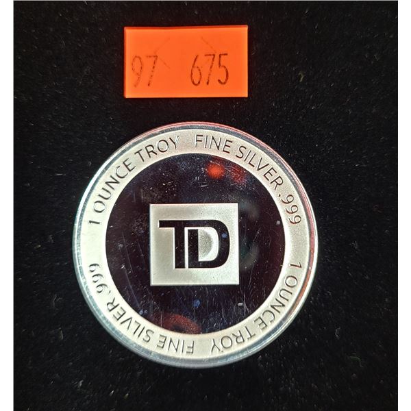 1 Ounce Troy 999 Fine Silver TD Coin