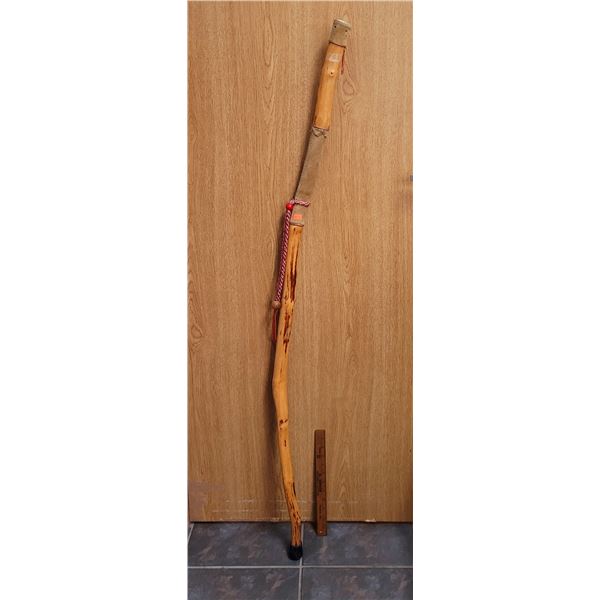 Carved Wood Walking Stick w/ Leather Accents