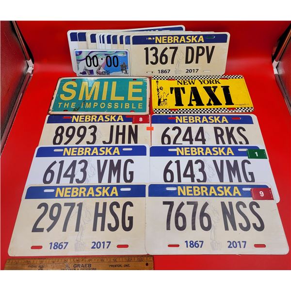 Assorted License Plate Lot (Nebraska, Souvenir, Nunavut)