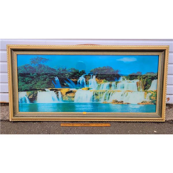VTG Framed Motion Tropical Waterfall Picture w/ Light & Sound