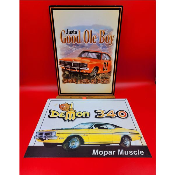 "Justa Good Ole Boy" & "Demon 340" Tin Signs
