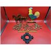 Image 1 : Garden Decor Lot w/ Rooster, Chinese Calligraphy, & More
