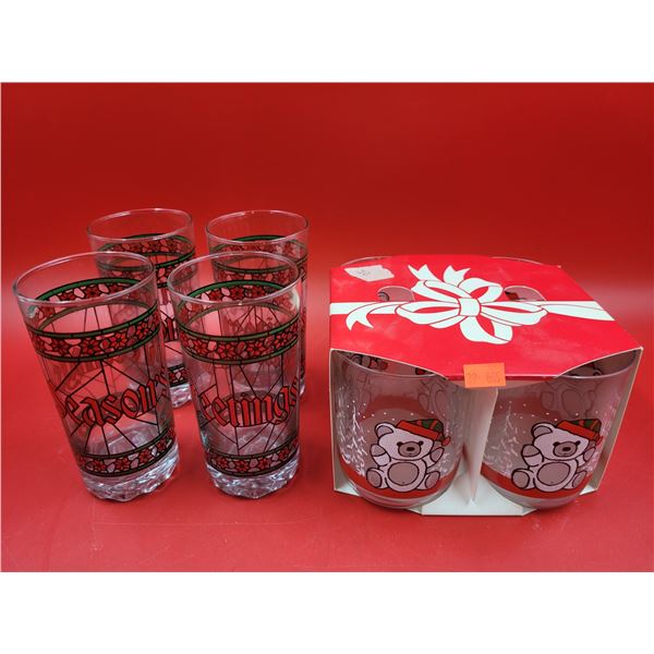 4 Teddy Bear Christmas Glasses & Seasonal Glasses