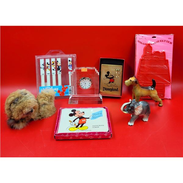 VTG Collectibles Lot w/ Disney Autograph Album, Bowring Clock, Snoopy Cookie Cutter, & More
