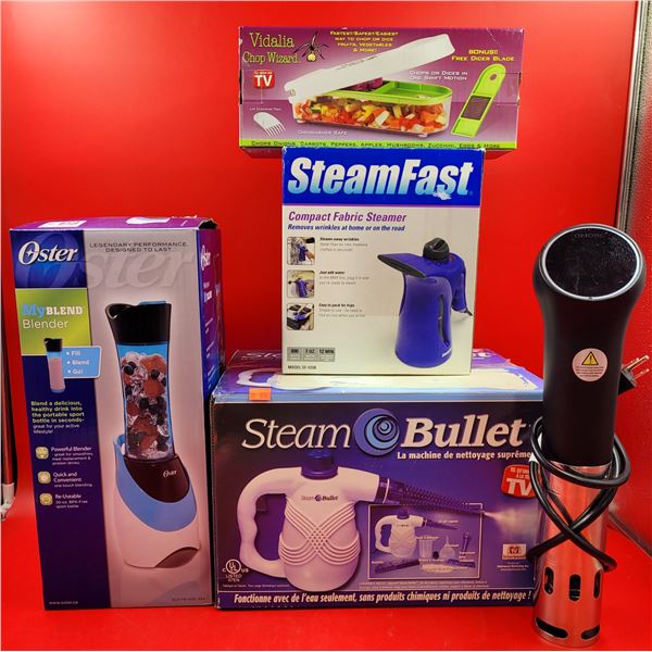 Kitchen & Home Lot w/ Chop Wizard, Oster Blender, 2 Fabric Steamers, & More