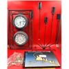 Image 1 : Wall Hanging Clock/Thermometer, Candle Holders & Solid Brass Kitties w/ Sunset Décor