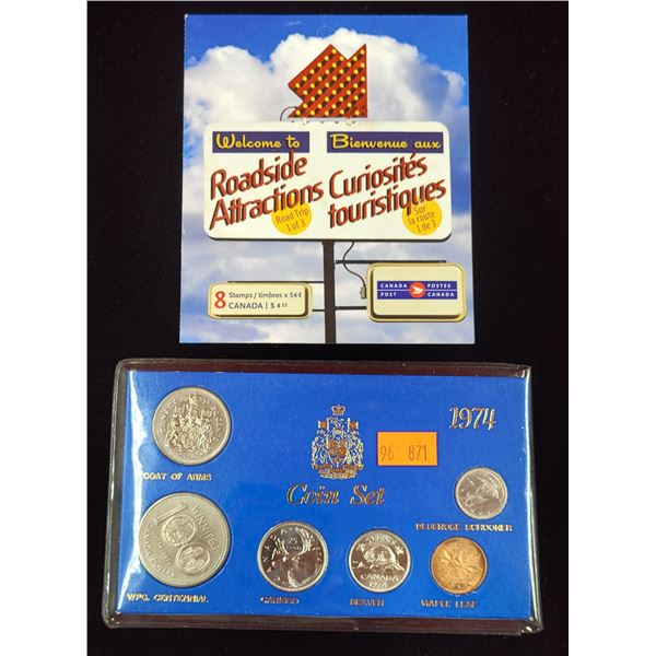 Canadian 1974 Coin Set & Roadside Attractions Stamps