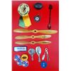 Image 1 : VTG Small Collectibles Lot w/ Wooden Propellers, Milk Caps, Lucky Penny, & More